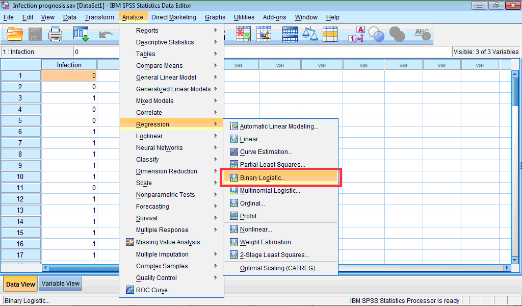 Starting logistic regression analysis Logistic regression analysis
