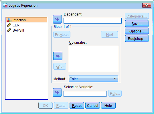Selecting variables Selecting variables for the logistic regression analysis