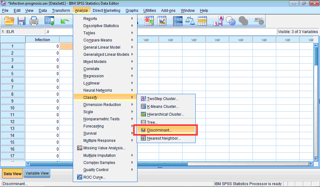 Starting discriminant analysis Discriminant analysis in SPSS