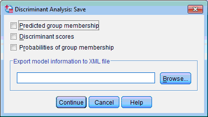 Selecting parameters to be saved during discriminant analysis Parameters to be saved